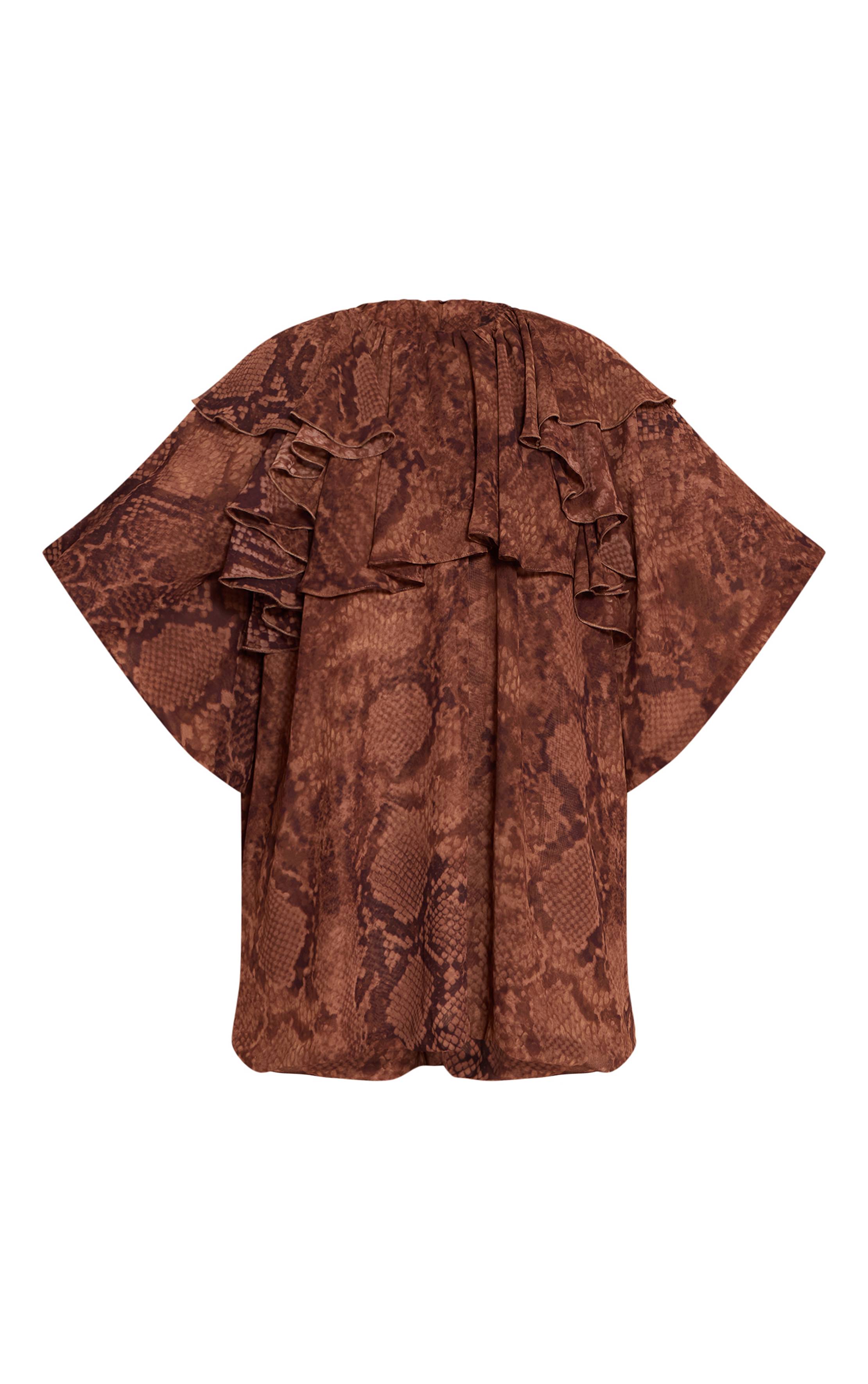 Marron Robe Ample À Volants Imprimé Synthétique
