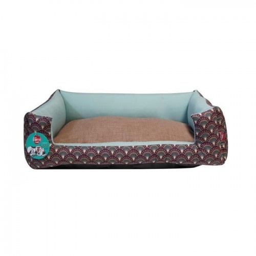 Cama AIME marrom tropical para cães de porte médio e grande.