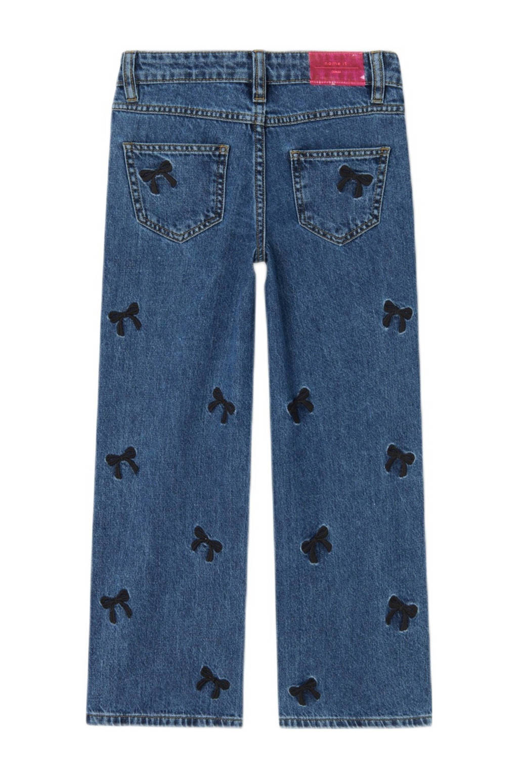 NAME IT wide leg jeans NKFROSE met all over print en borduursels medium blue denim