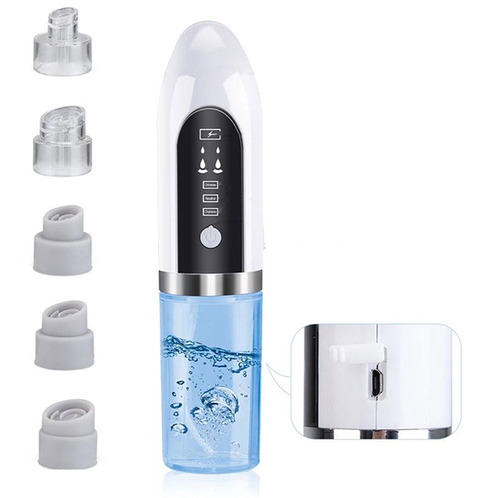 (8-tlg. Set) 5in1 Elektrischer USB Gesichtsreiniger / Mitesserentferner   Wassertank - Weiss