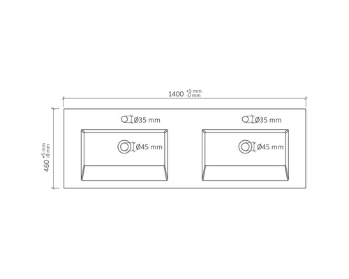Verschil Dubbele Wastafel Industrieel 140 x 46 cm wit glanzend 36.011.89