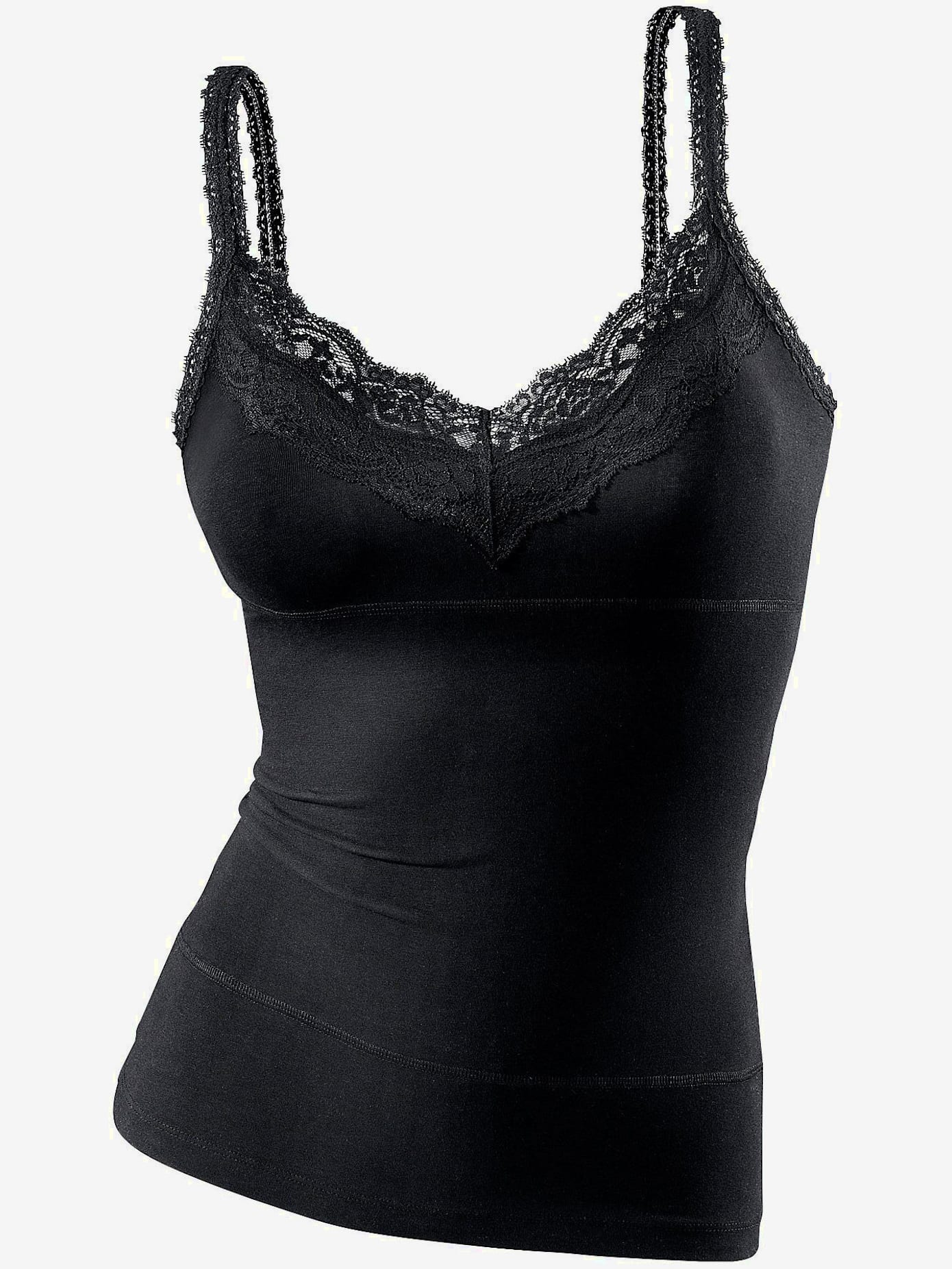 Chemise débardeur spaghetti sculptant avec détails en dentelle