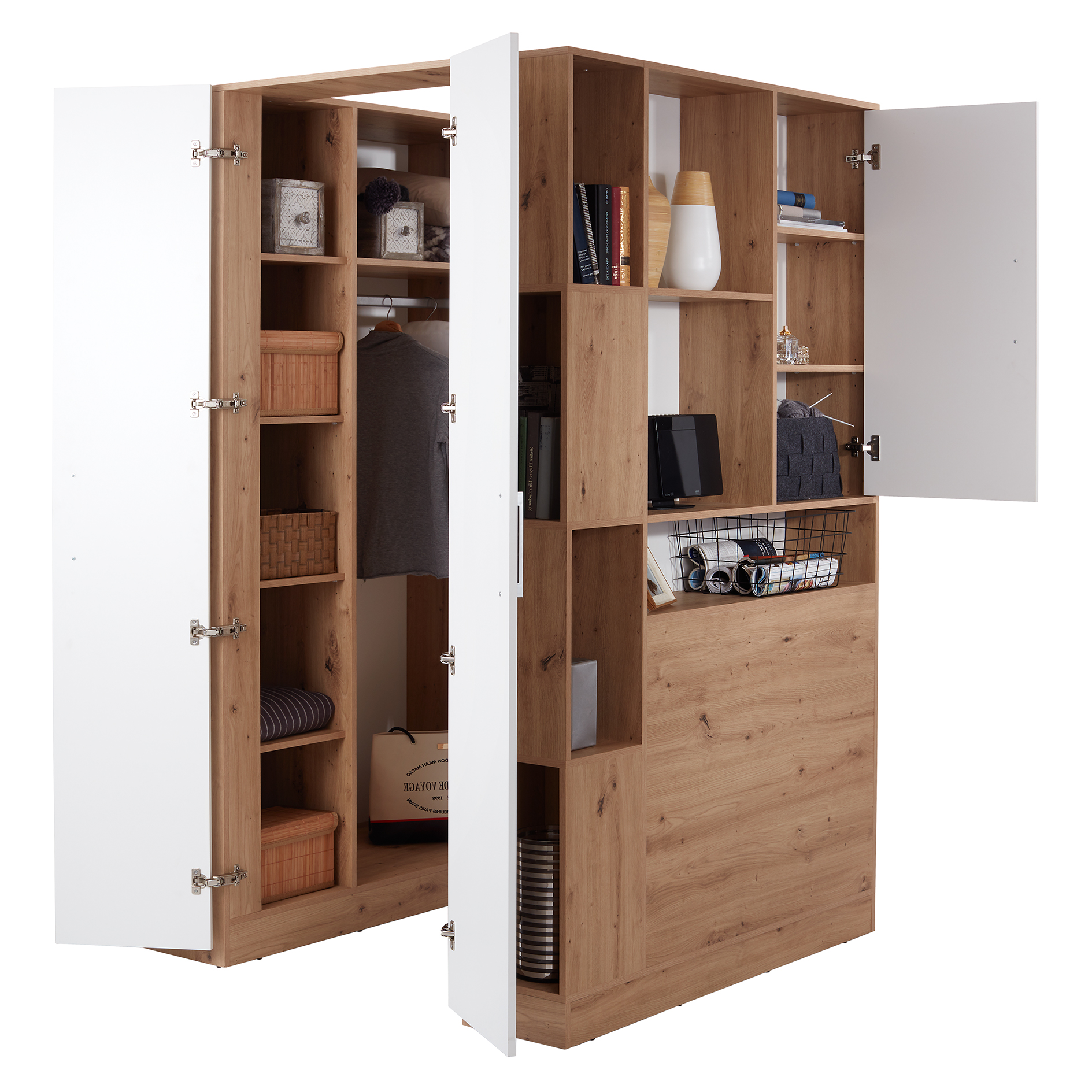 Eckschrank - Artisan Eiche-alpinweiß - begehbar
