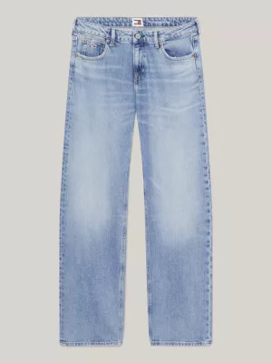 Calça jeans reta de cintura baixa Sophie com efeito desbotado