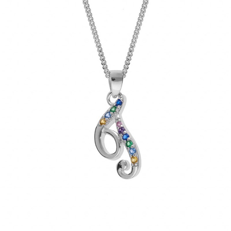 Collier femme Initiale lettre T - Argent et oxydes multicolores