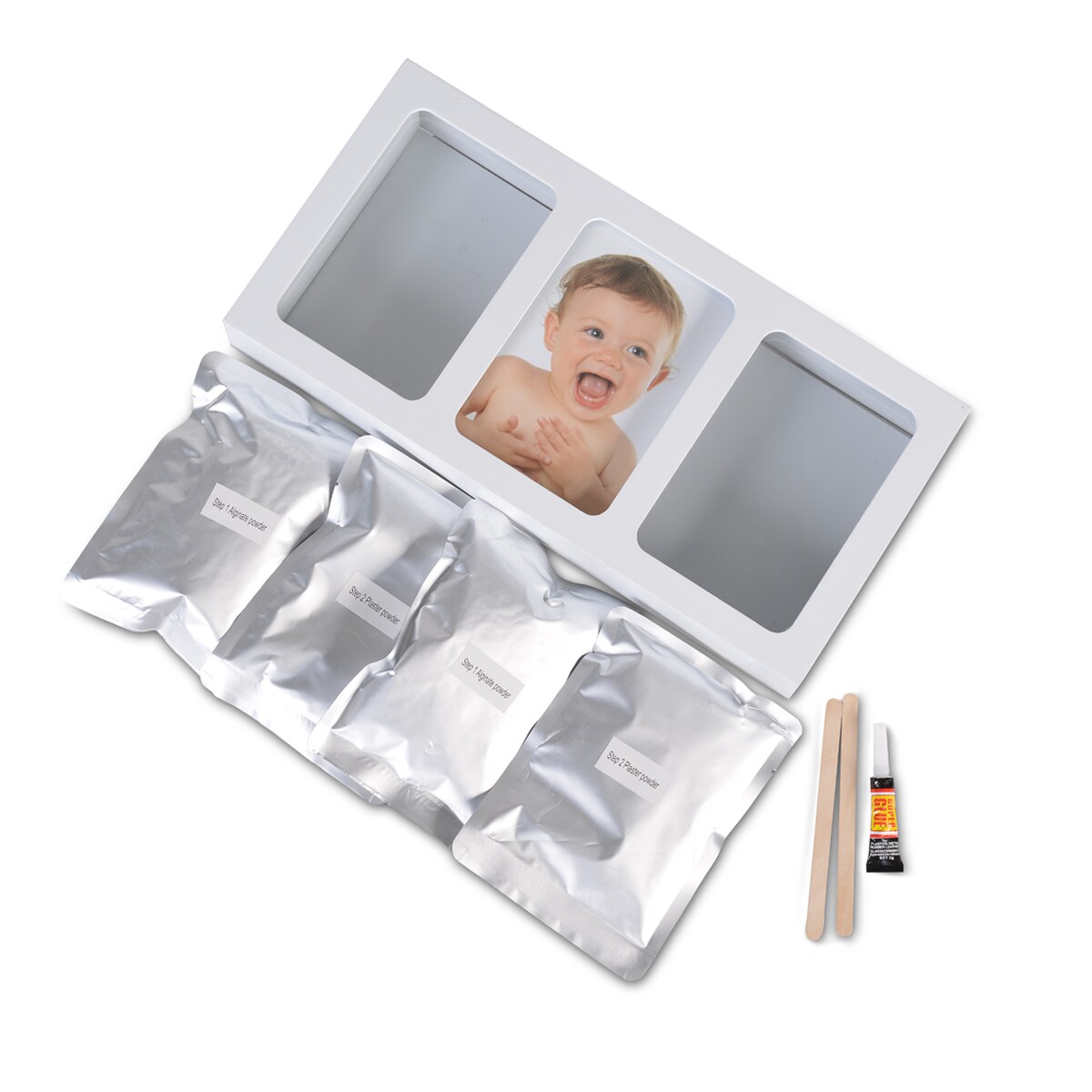 Cangaroo Baby Gipsabdruck 3D Hand- und Fußabdruckset, Fotorahmen aus Holz weiß