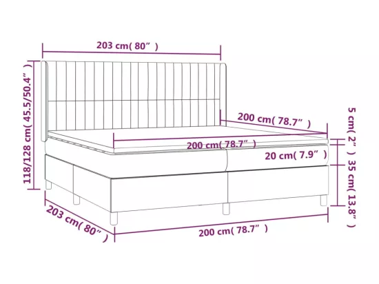 Sommier tapissier et matelas et LED Bleu 200x200 cm Tissu