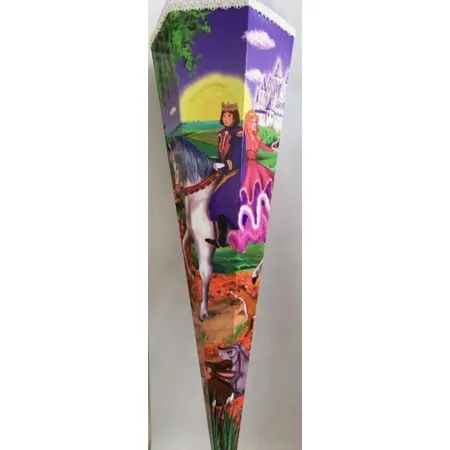 Goldbuch Schultüte Dornröschen mit Schoß und Prinz weiße Borde und lilaner Tüll, 85 cm, 6 eckig
