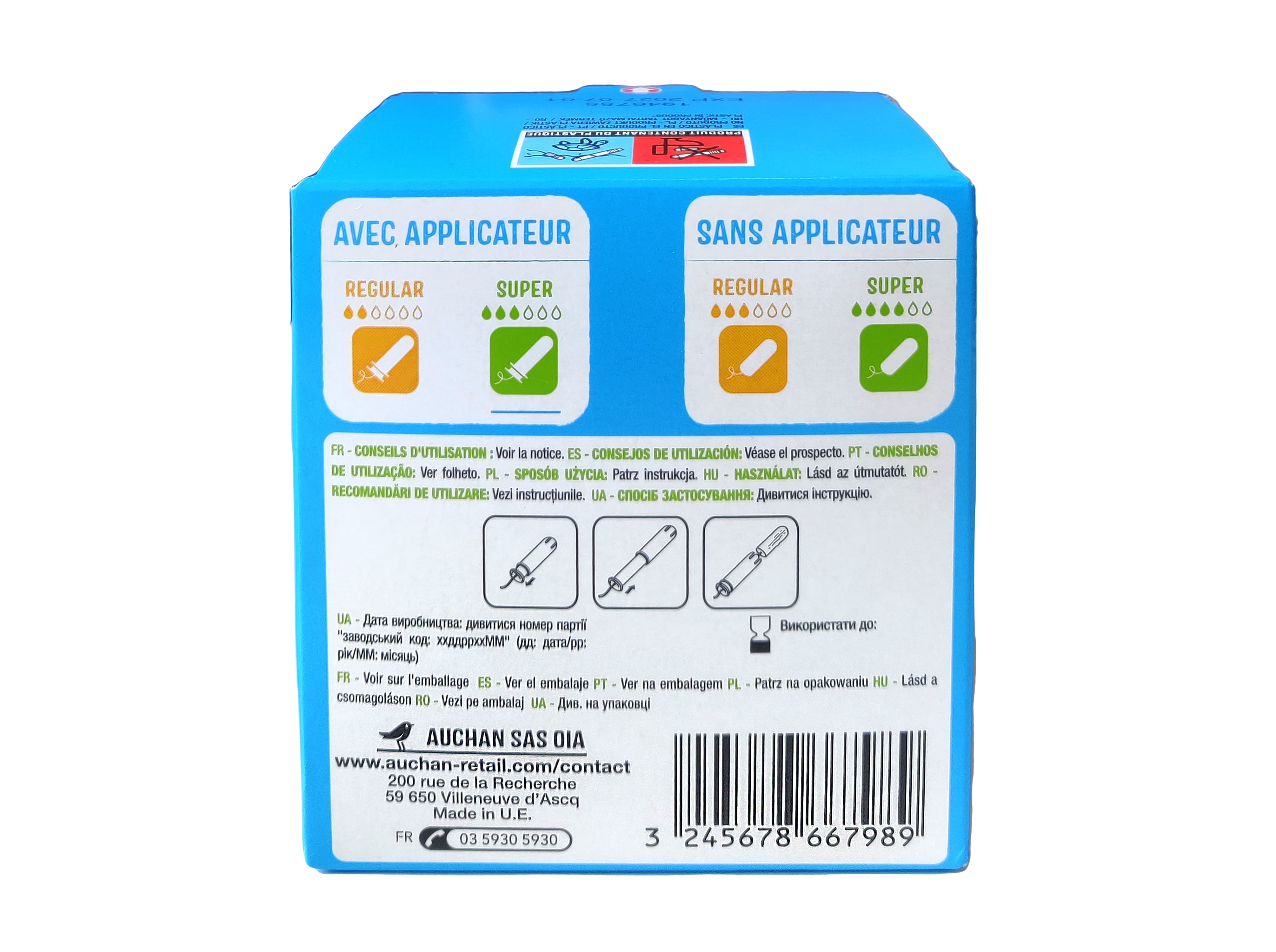 TAMPÕES AUCHAN COMPACTO SUPER COM APLICADOR 16UN