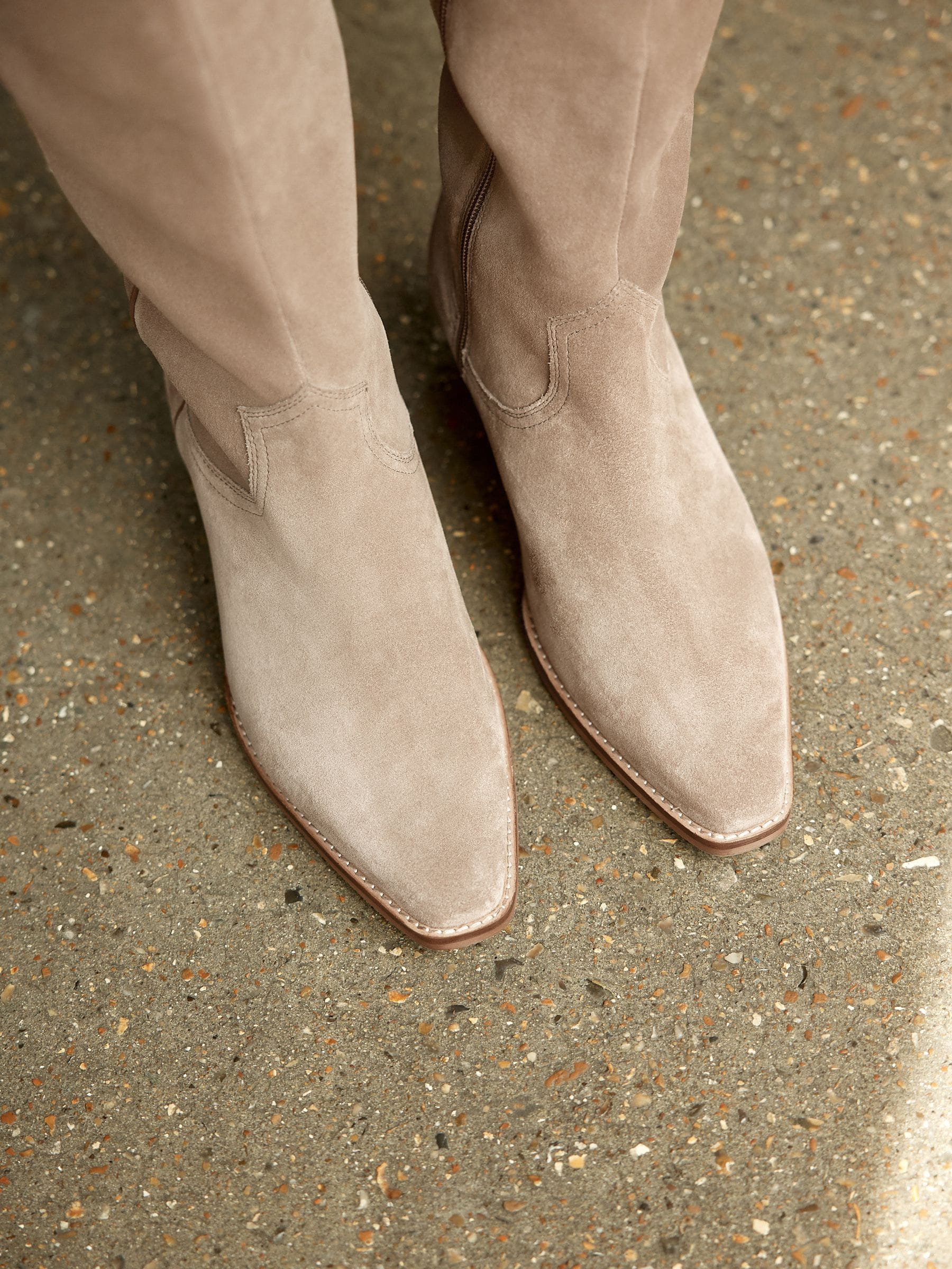 Taupe bruin suède leermix - Forever Comfort® kniehoge contrast western Boots