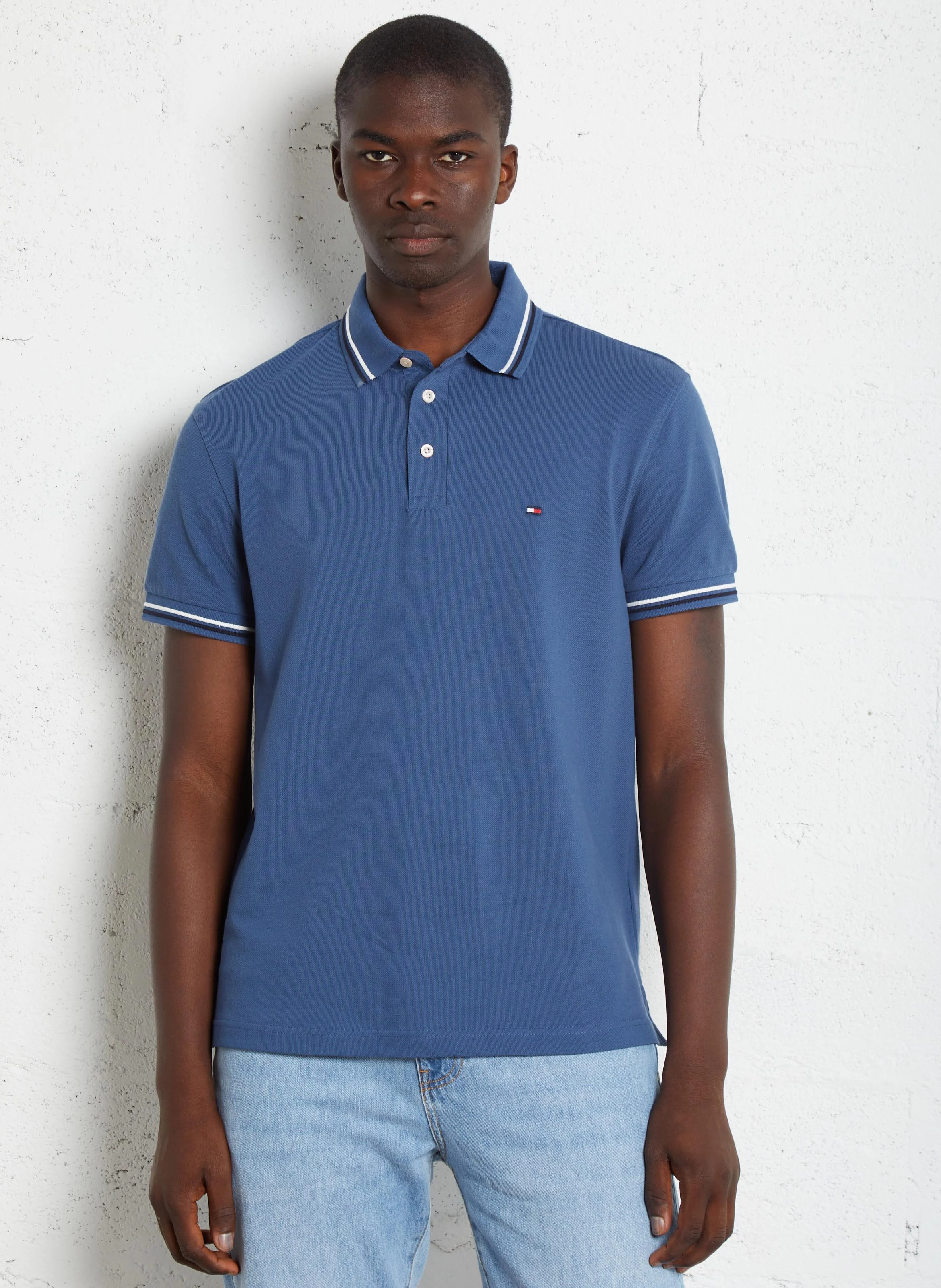 Polo droit en coton bio mélangé | Bleu
