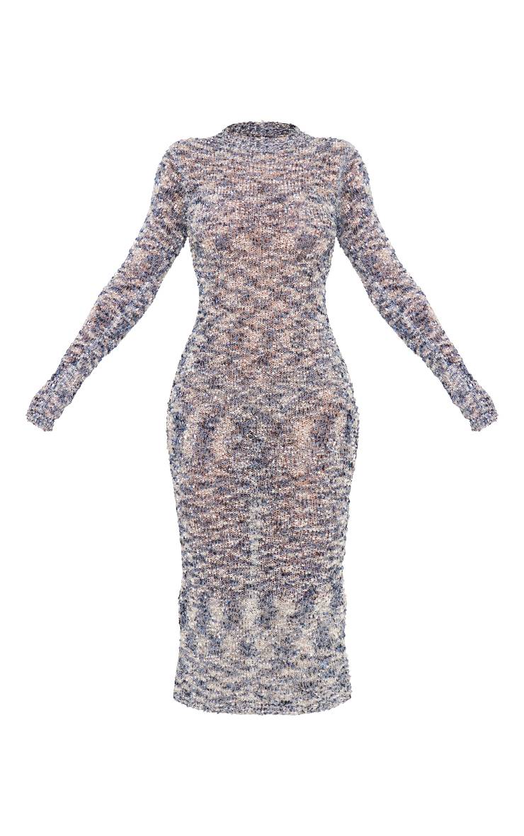 Bleu Robe Maxi En Maille Confettis À Manches Longues