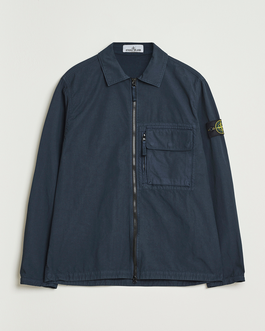 Stone Island Garment Dyed Organic Cotton Zip Overshirt Navy