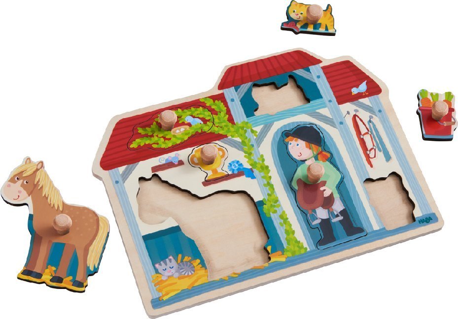 Steckpuzzle IM PFERDESTALL 6-teilig aus Holz