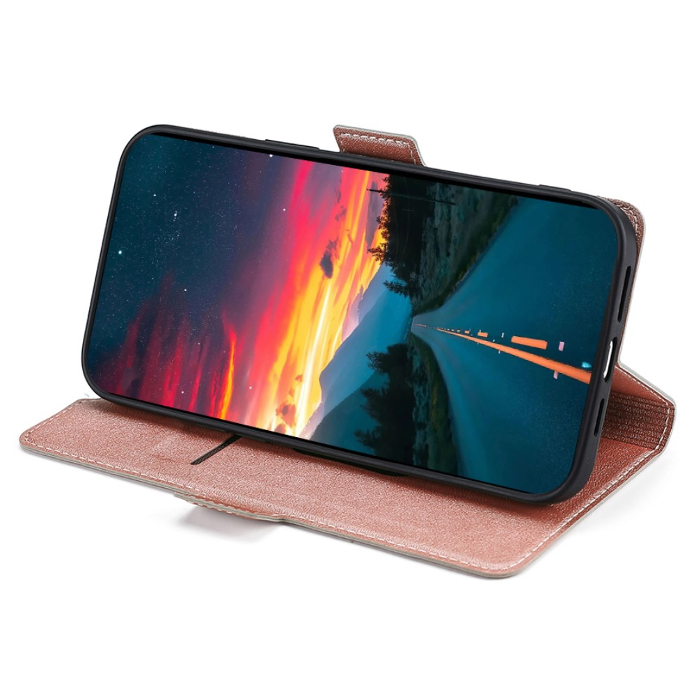 Samsung Galaxy S21 FE 5G Leder Tasche Flip Cover Litchi Look mit Kartenfach - Roségold
