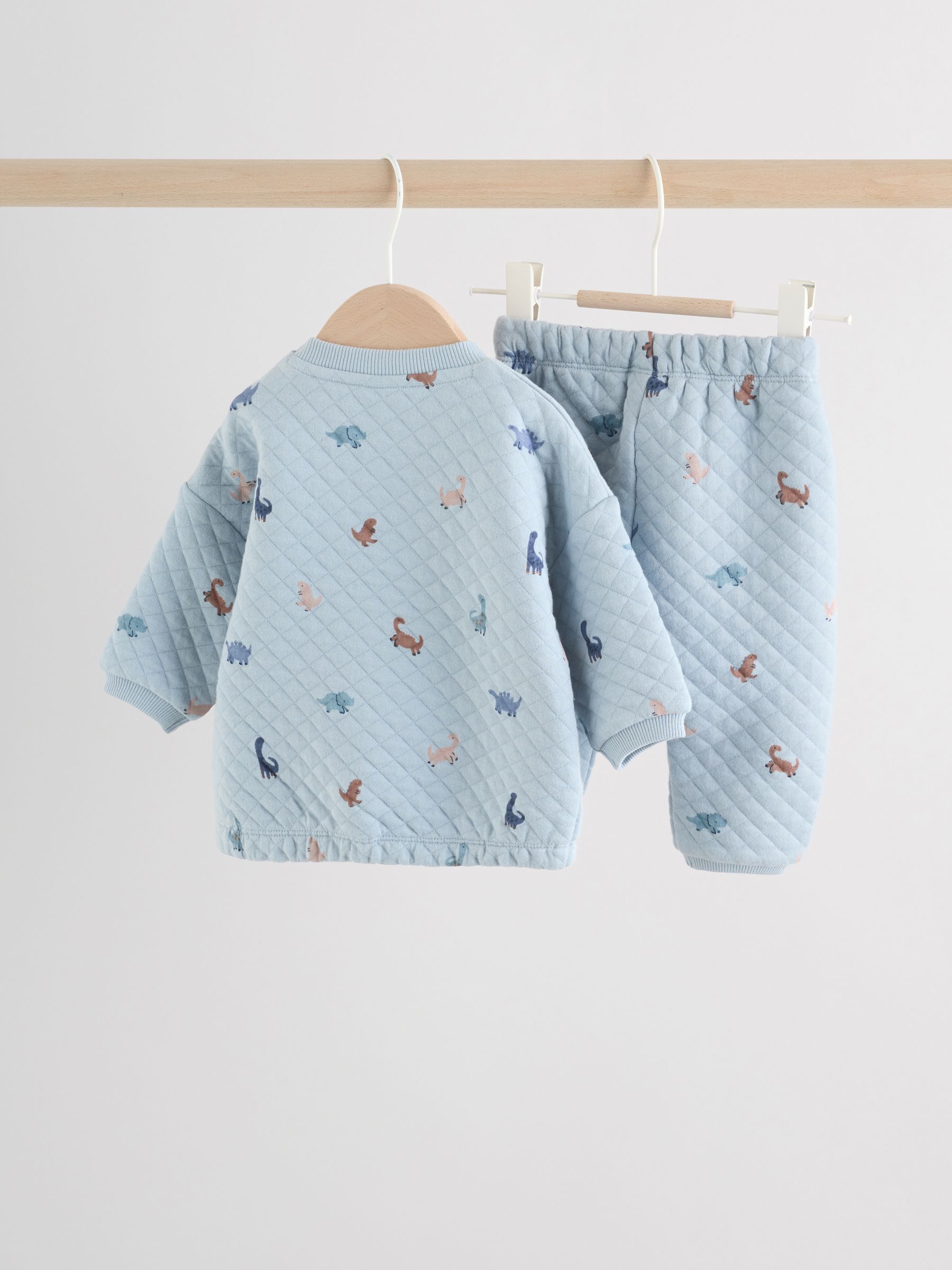 Blauw met dinosaurus - Set van gewatteerde sweater en joggingbroek voor baby's (0mnd-2jr)