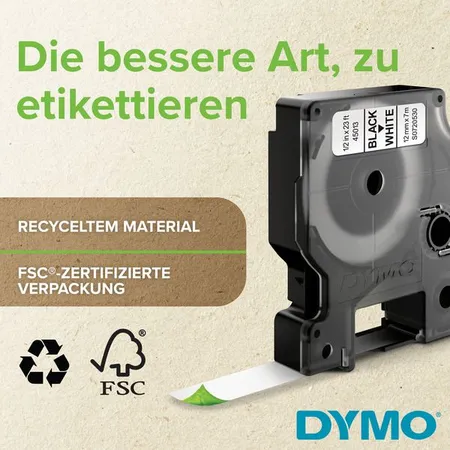 Dymo D1 Schriftband, blau auf weiß, 12 mm x 7 m