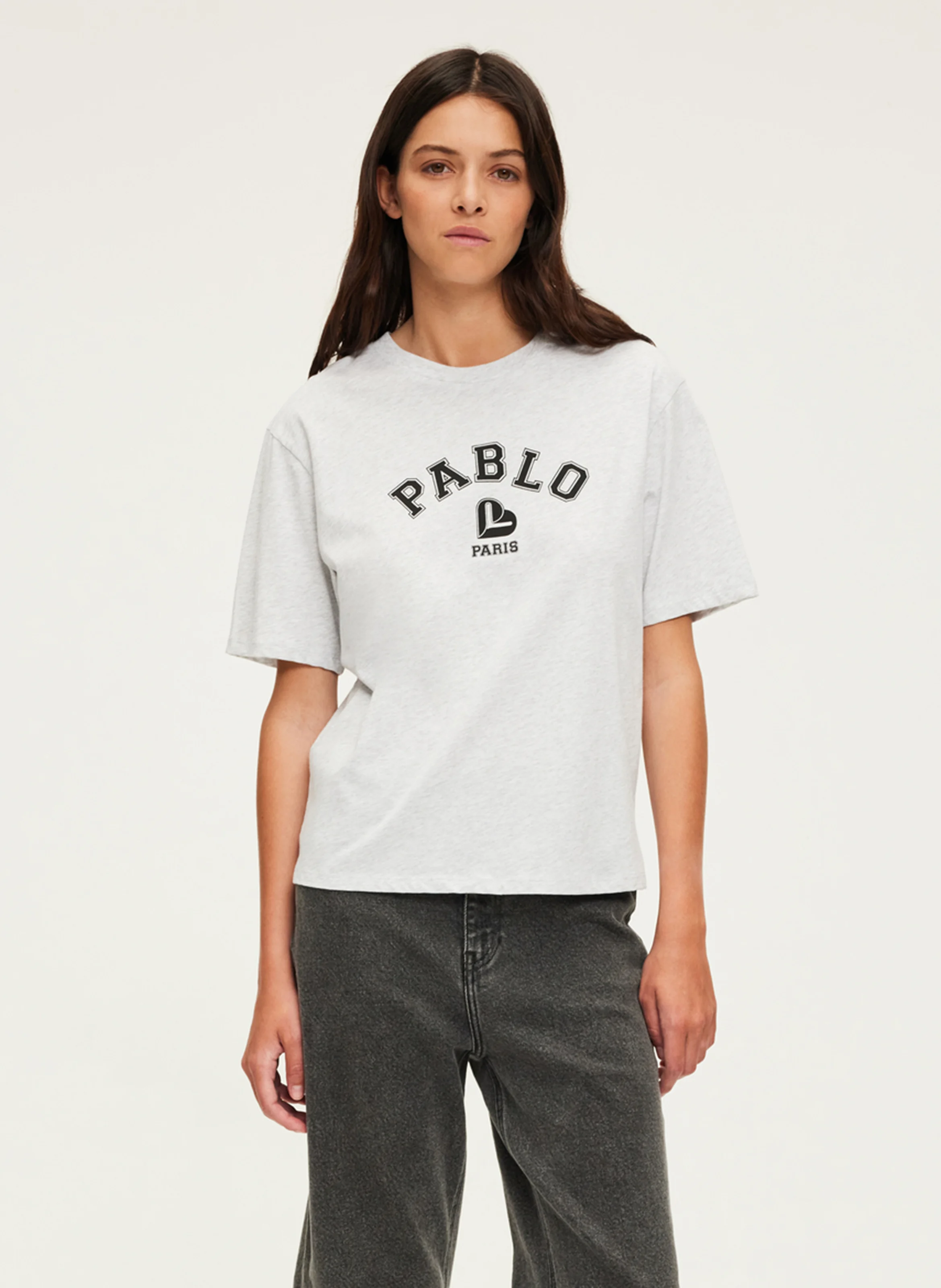 AZADEE - Tee-shirt col rond en coton | Gris