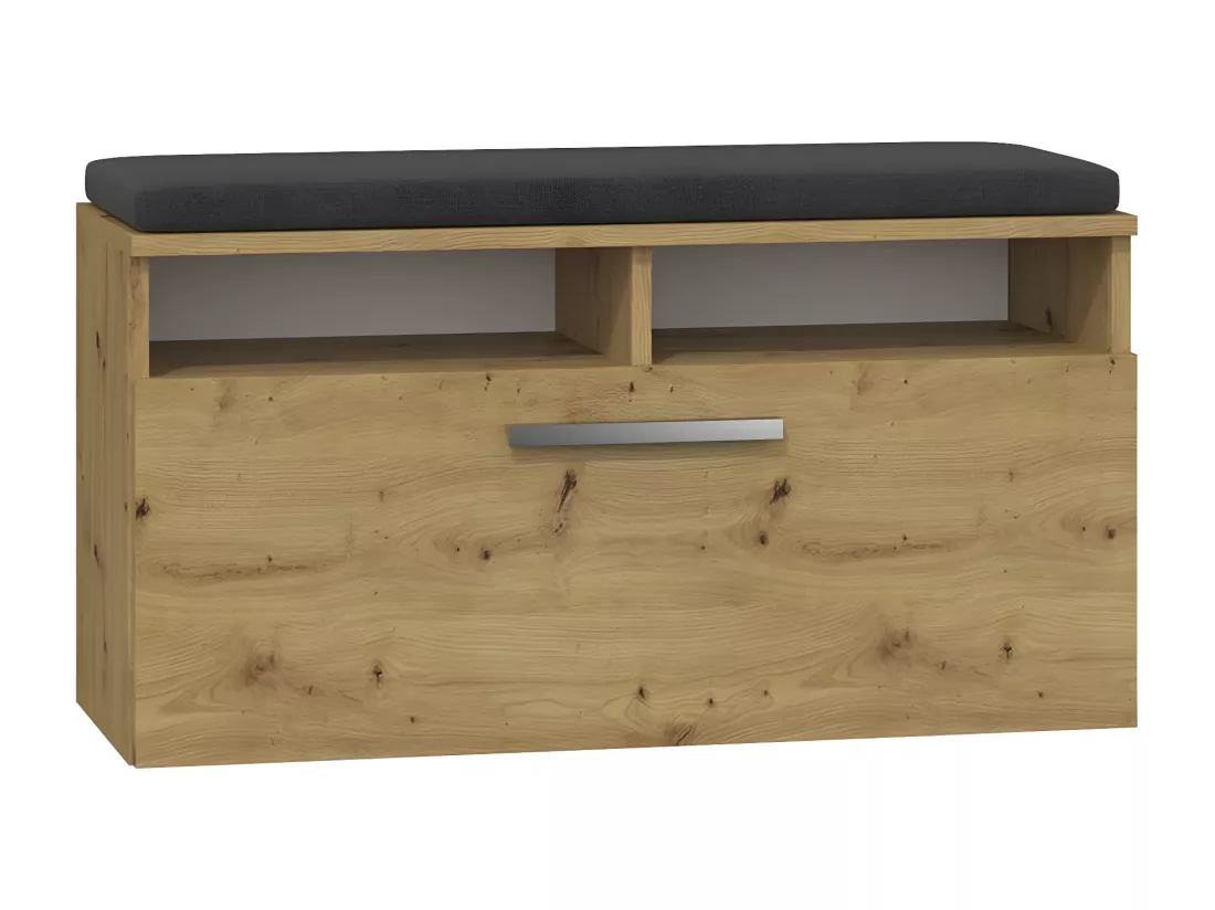 RIVI - Armoire à chaussures avec siège et rangement - Porte basculante - Dimensions : 46x85x35 - 6 étagères - Artisan