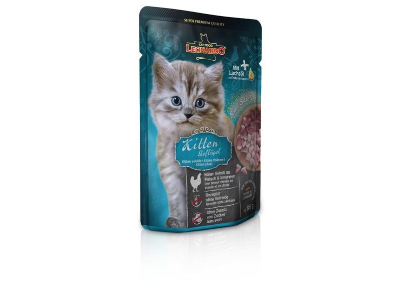 Leonardo Cat Food Nassfutter Kitten Geflügel, 16 x 85 g Alleinfutter für Kitten