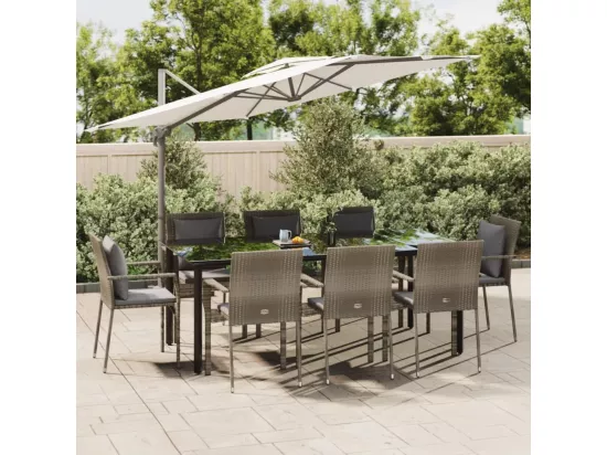 Ensemble à manger de jardin 9pcs et coussins noir et gris