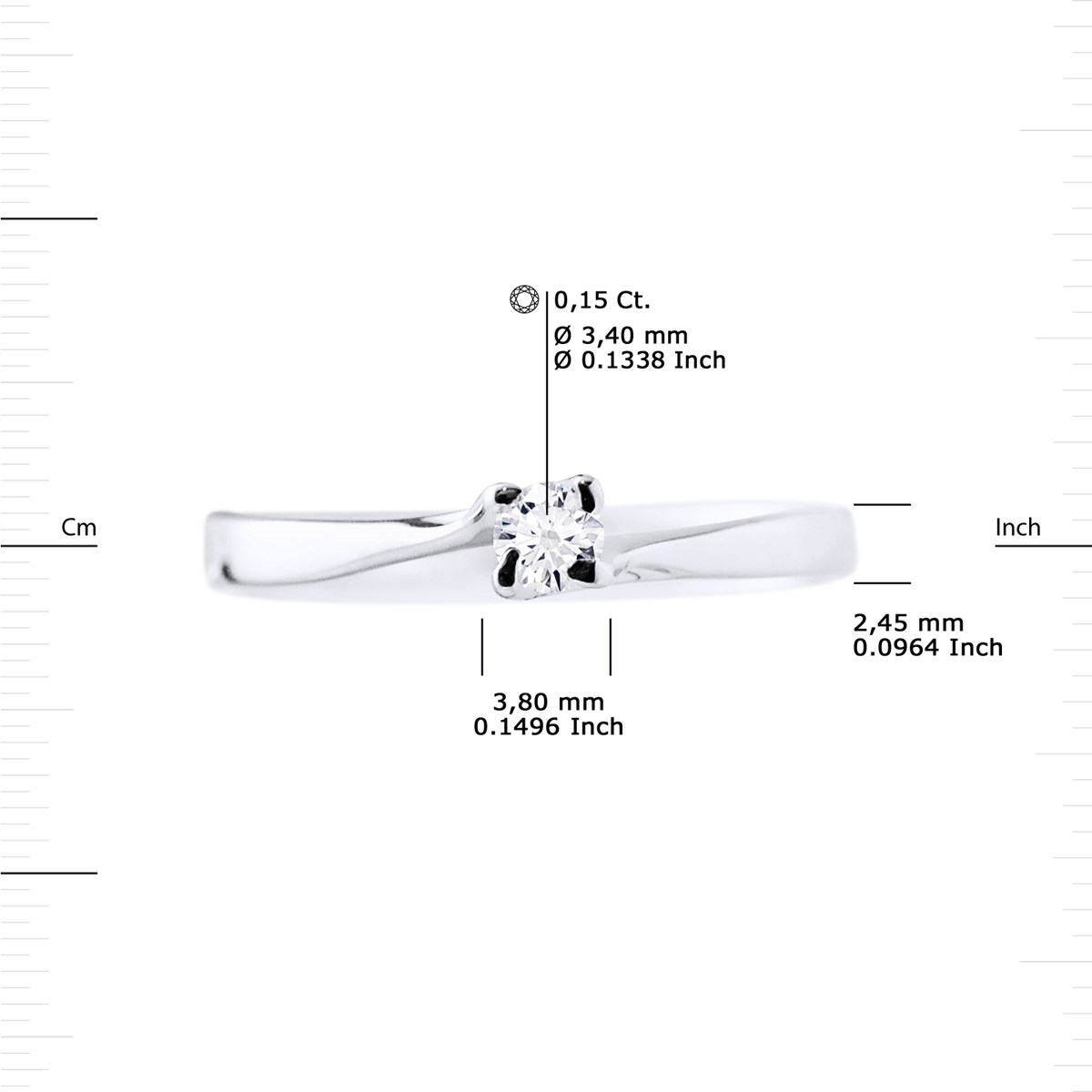 Solitaire Diamant 0,15 Cts 4 Griffes Or Blanc 18 Carats