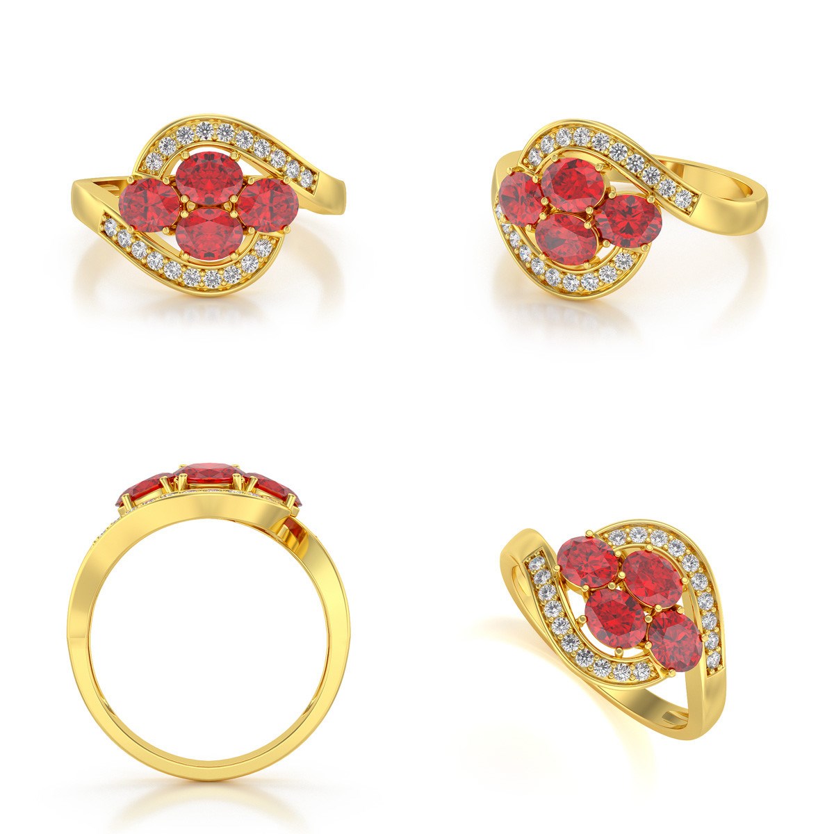 Bague ADEN Or 585 Jaune Rubis et diamants 2.91grs