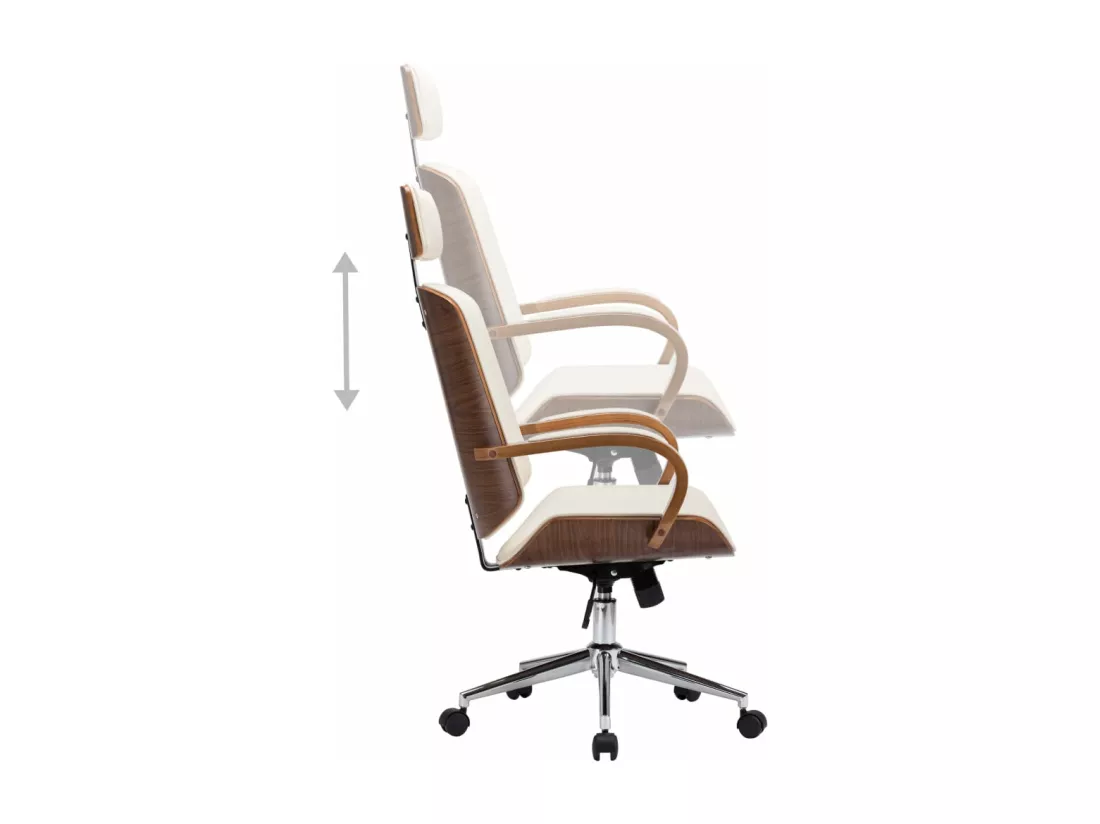 Chaise de bureau avec appuie-tête Crème Similicuir et bois