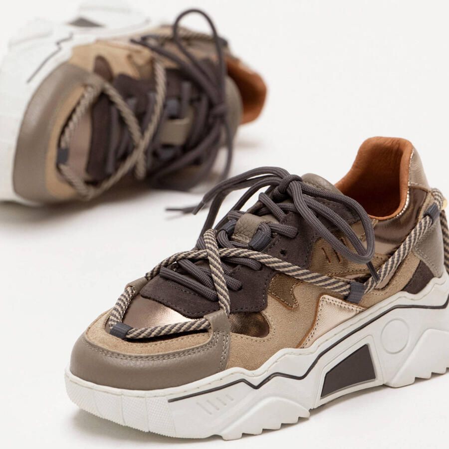 DWRS The label DWRS Dames Sneakers Bruin Leer Suéde