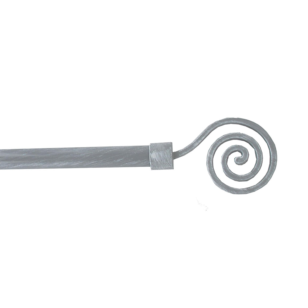 Kit tringle à rideaux extensible fer forgé et embout gris blanc 120-210cm