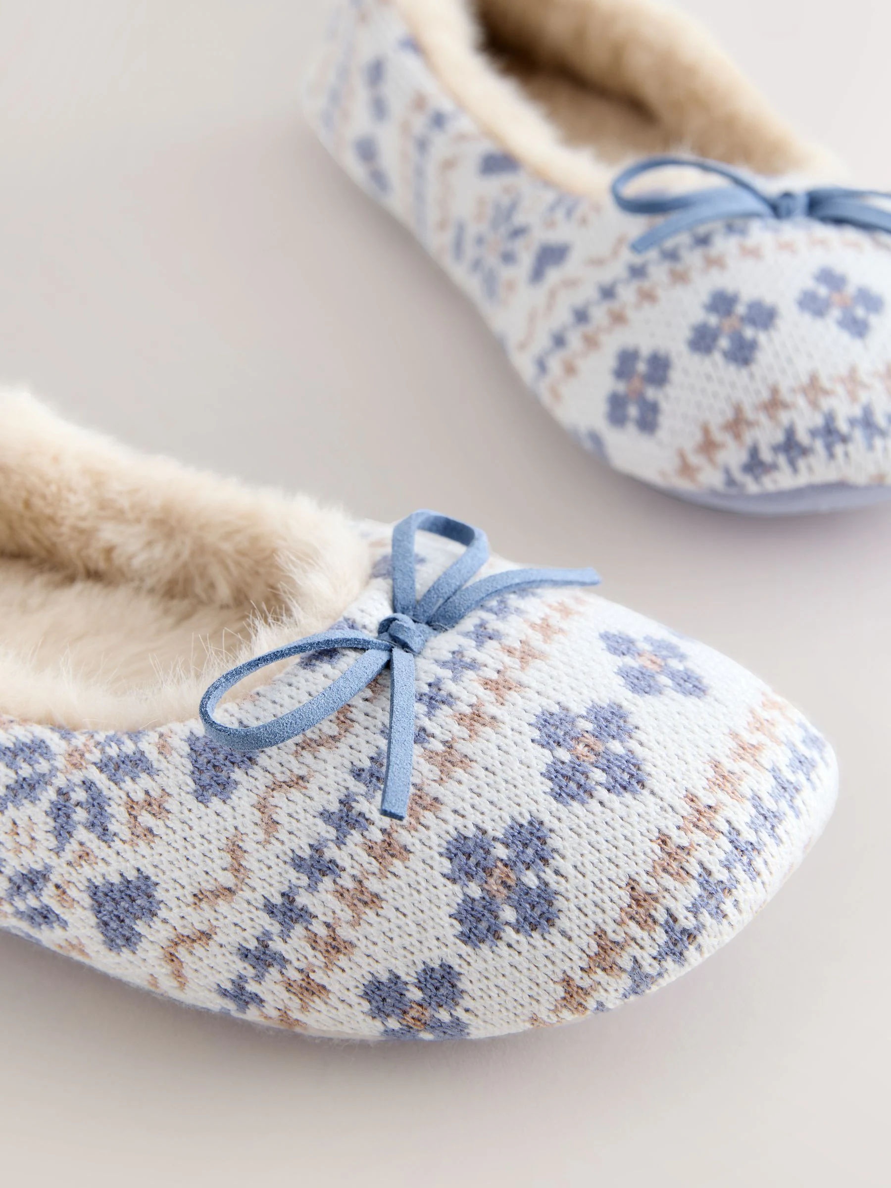 Blauw Fairisle-patroon - Ballerinapantoffels