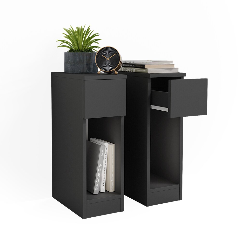 Vicco Nachttisch Enton schwarz, Schlafzimmerkommode 20x60 cm 2er Set