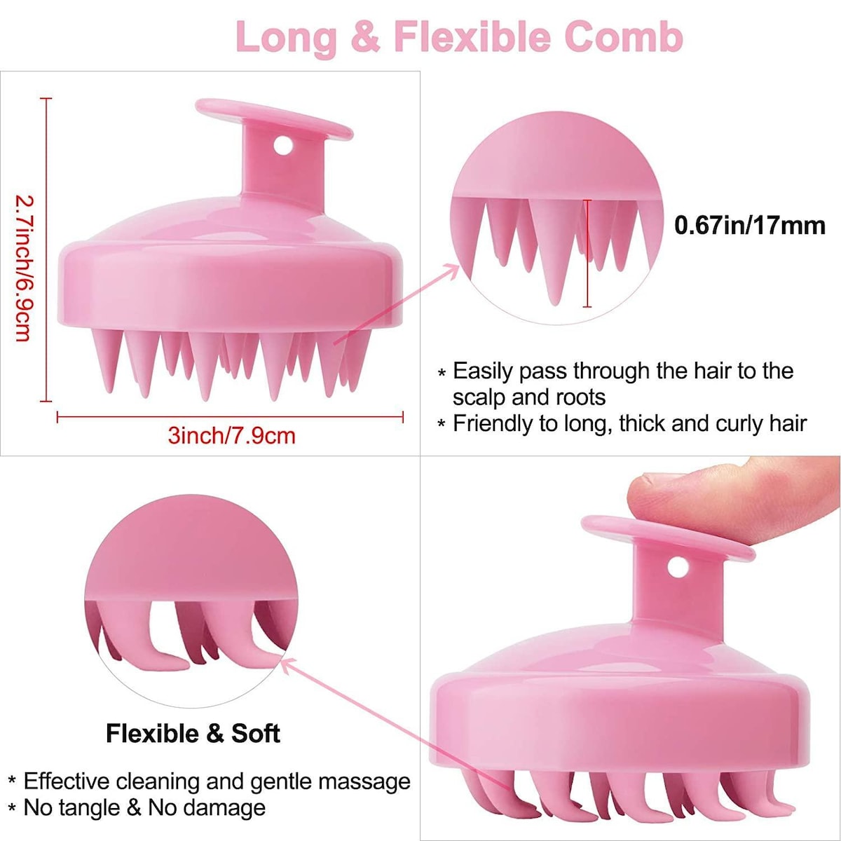 Børste for hodebunnsmassasje og peeling Rosa