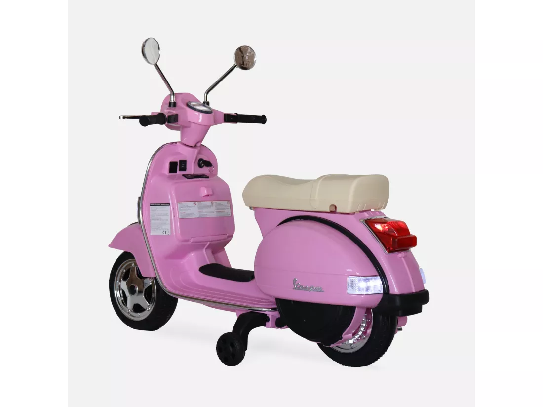 Vespa rose PX150. scooter électrique pour enfants 12V 4.5Ah. 1 place avec autoradio