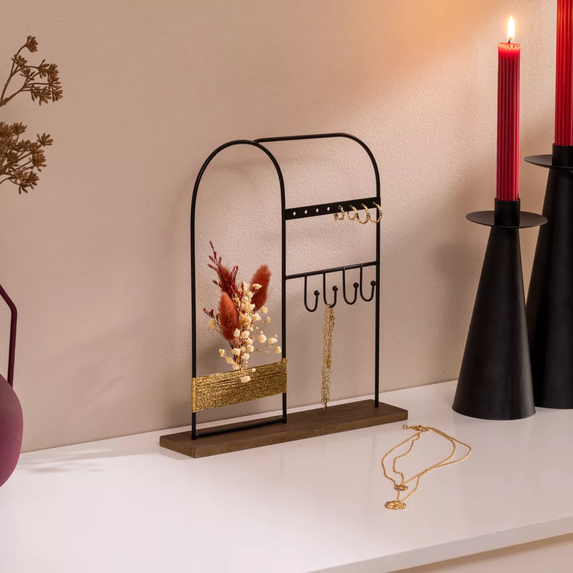 Porte bijoux métal et bois (H26 cm) Automne Noir