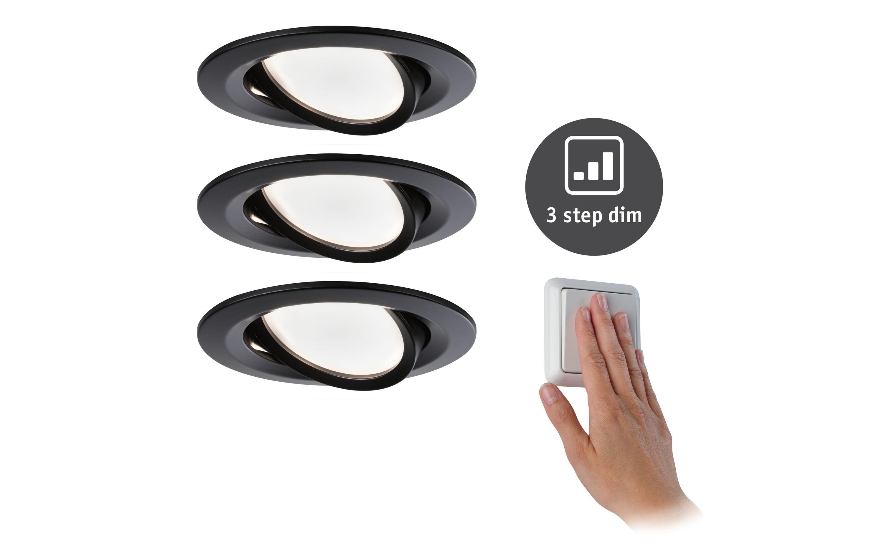 Einbauspot Nova Coin 3-Stepdim Set, 3 x 6 W, 2700 K, SchwarzLED Einbauspot Basisset