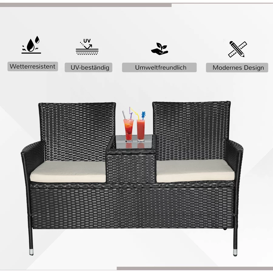 Outsunny Polyrattan Gartenbank schwarz