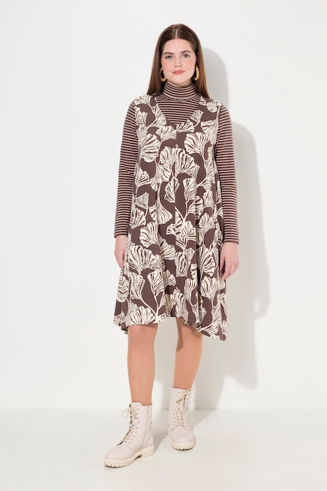 Sweatkleid, Blätter, V-Ausschnitt, ärmellos, Biobaumwolle