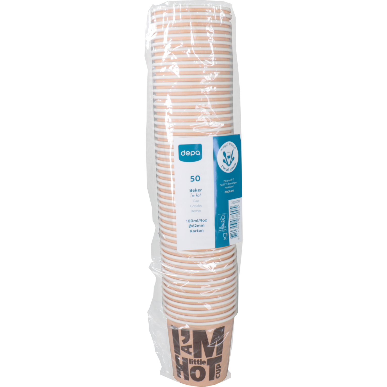 Depa, Koffiebeker, I´M a HOT cup, Karton + PE, 100ml, 4oz, 60mm, bruin