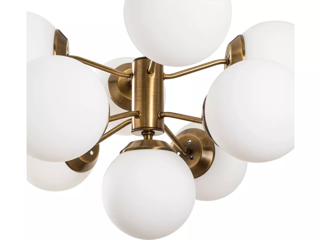 Suspension en métal - 9 globes - H. 80 cm - Blanc et doré - MUDONI