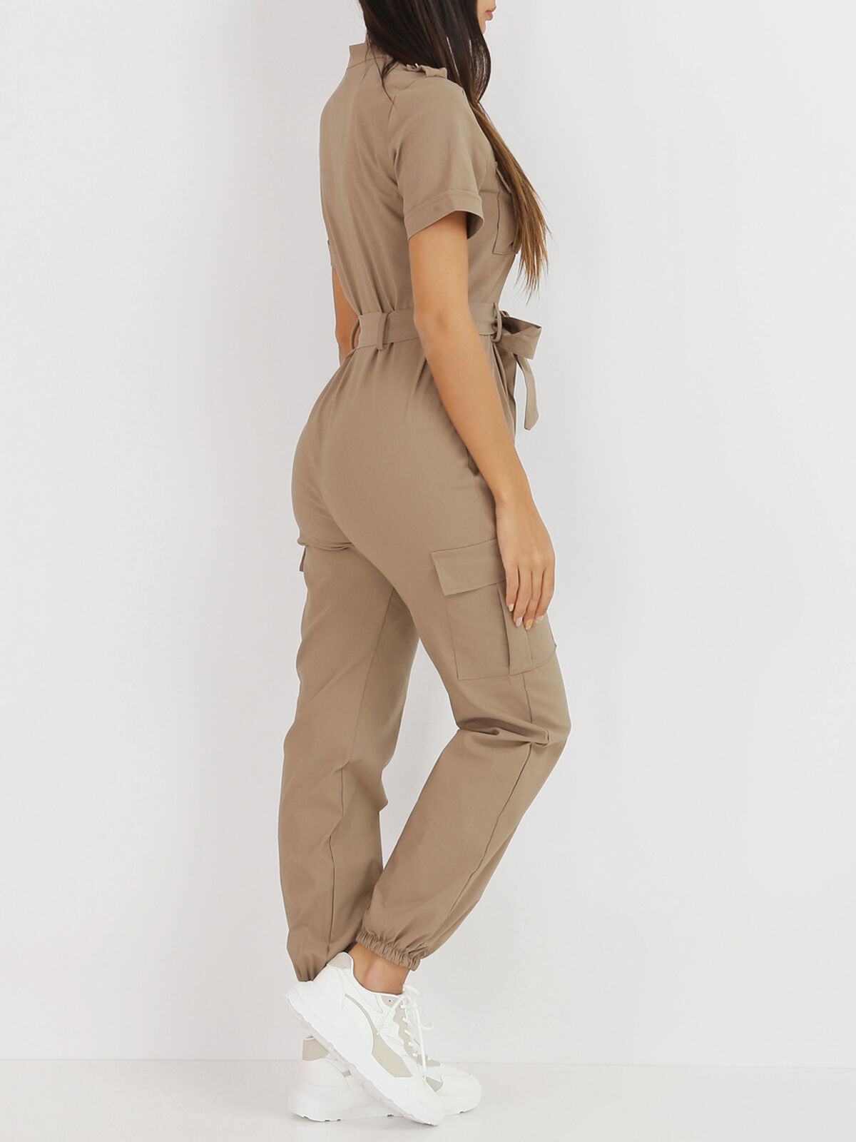 Combinaison ceinturée à poches- Beige