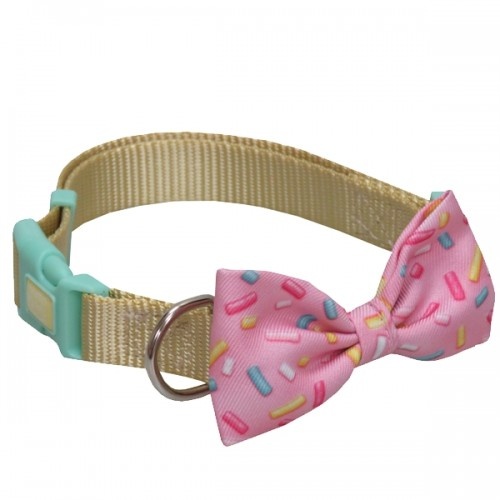 Coleira rosa para cachorro com laço