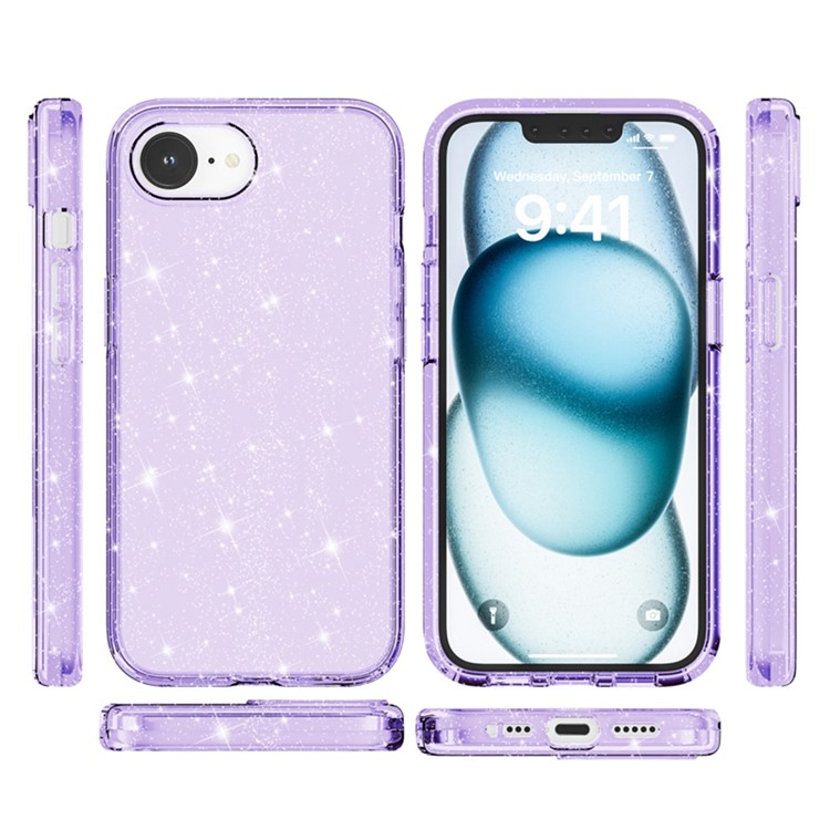 iPhone 16e Hybrid Hardcase Schutzhülle im Glitzer Design - Lila / Transparent
