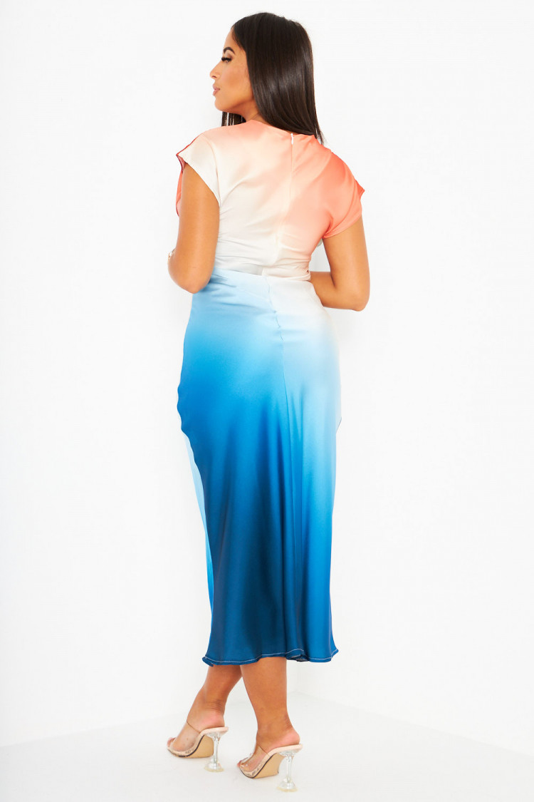 Robe orange longue satinée dégradé