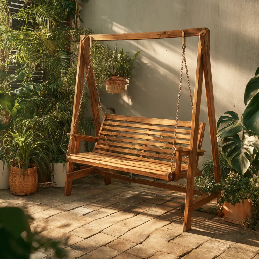 Gartenschaukel Holz 150x105x160 cm – Braun – Rustikaler Stil