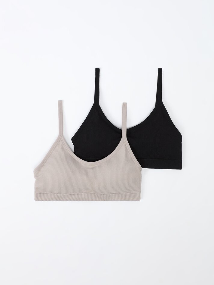 Conjunto com 2 Sutiãs Canelados Sem Costura - Preto