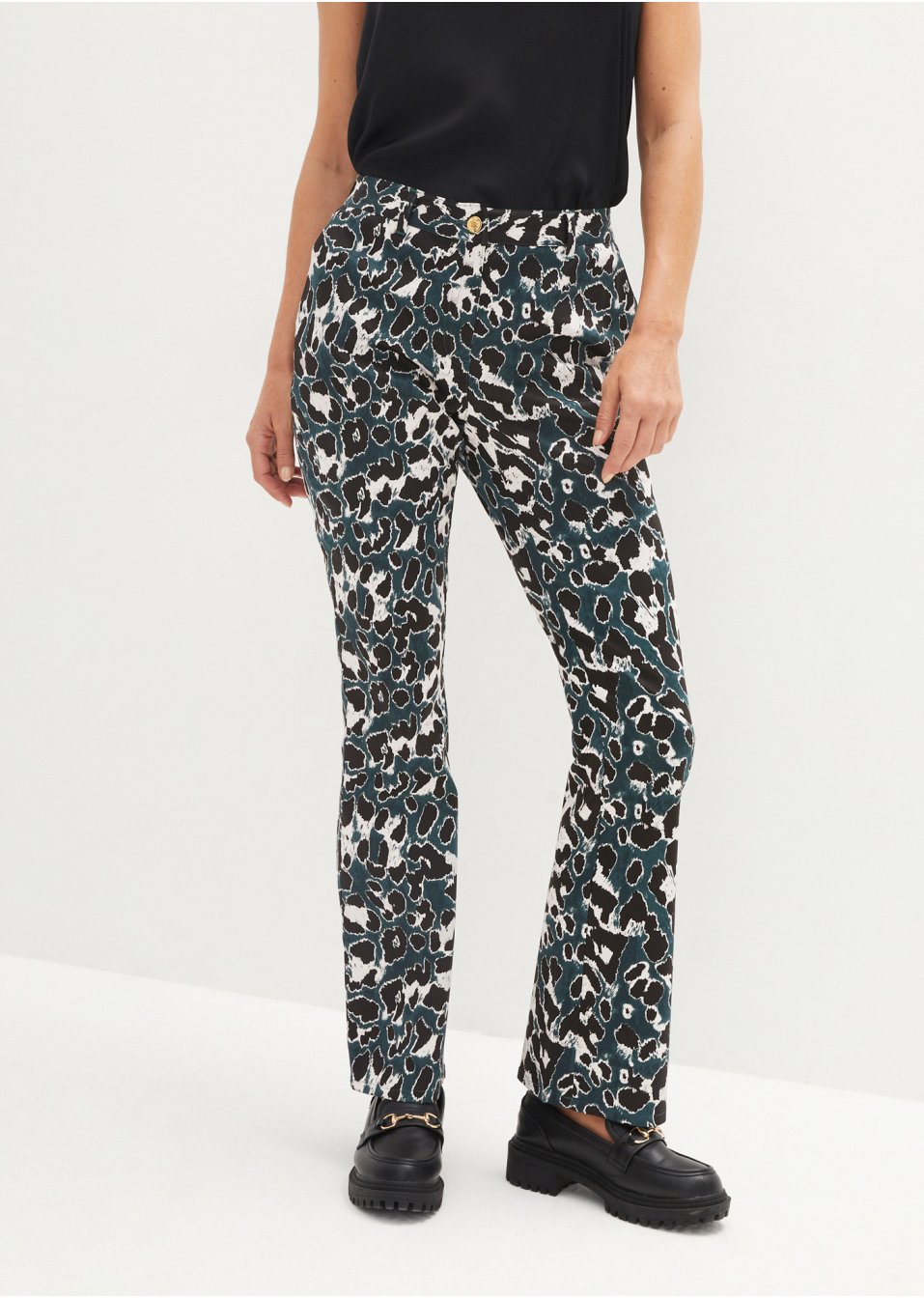 Pantalon extensible à imprimé léopard