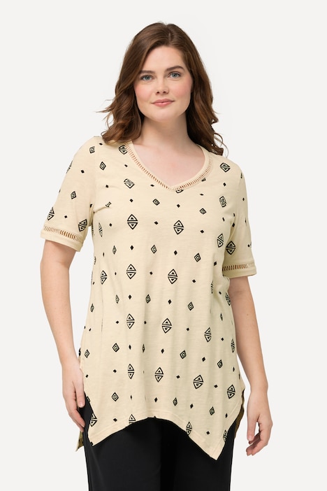 T-Shirt, Rhomben, V-Ausschnitt, Halbarm, Biobaumwolle