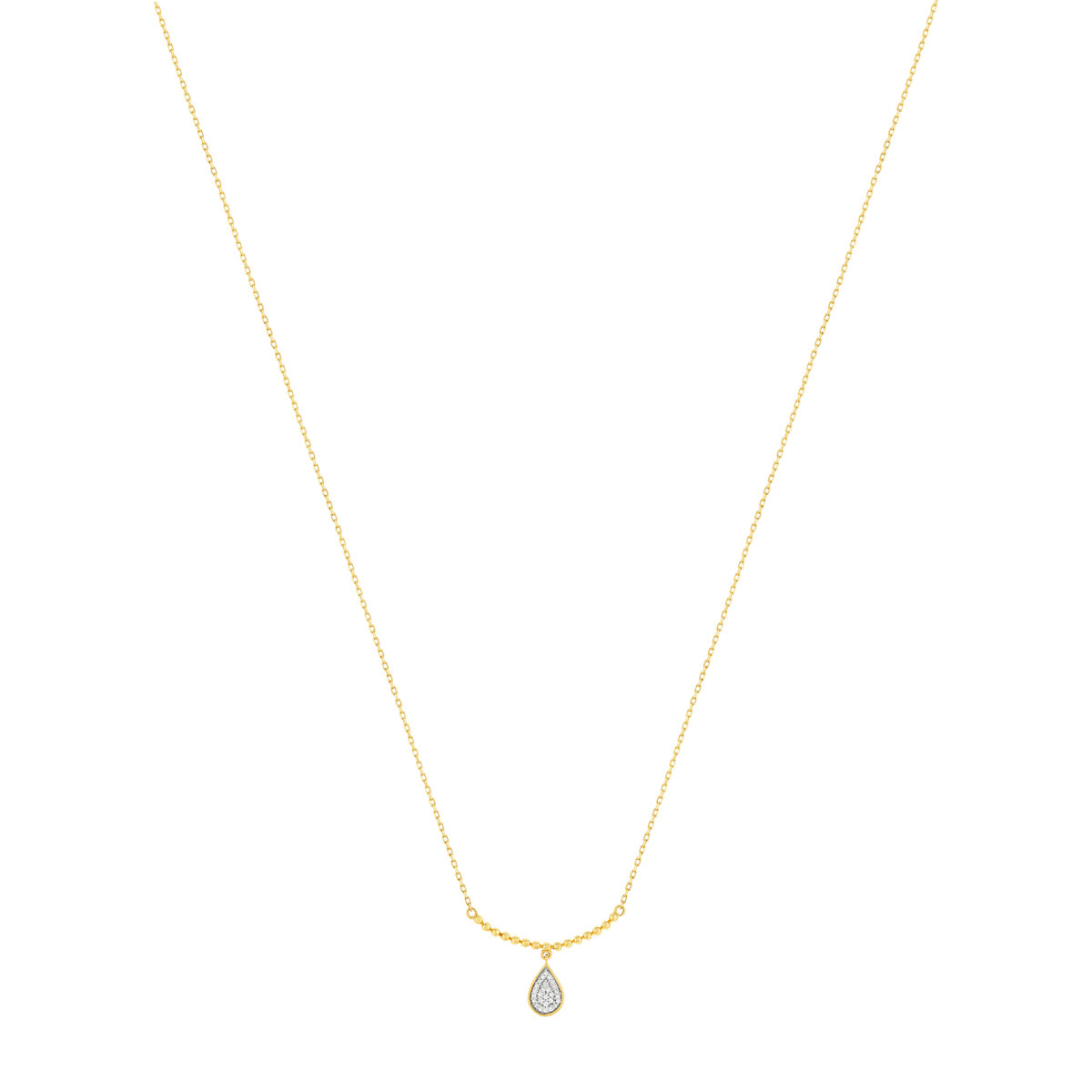 Collier or 375 2 tons diamants 42 cm, motif goutte
