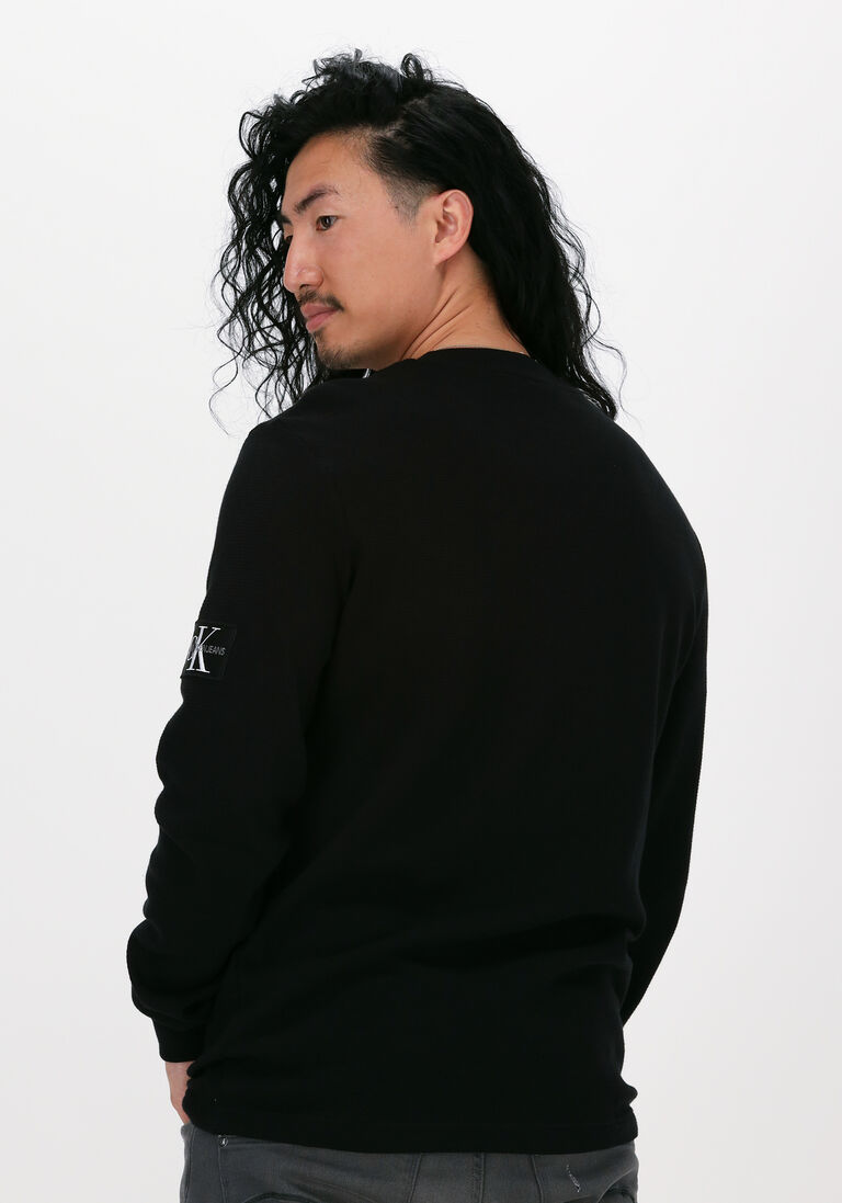 CALVIN KLEIN zwarte calvin klein sweater badge waffle ls tee